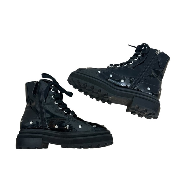 Schutz Combat Boots Rhinestone Black Lace Up Grunge Punk Leather Size 6.5 B - Picture 2 of 10
